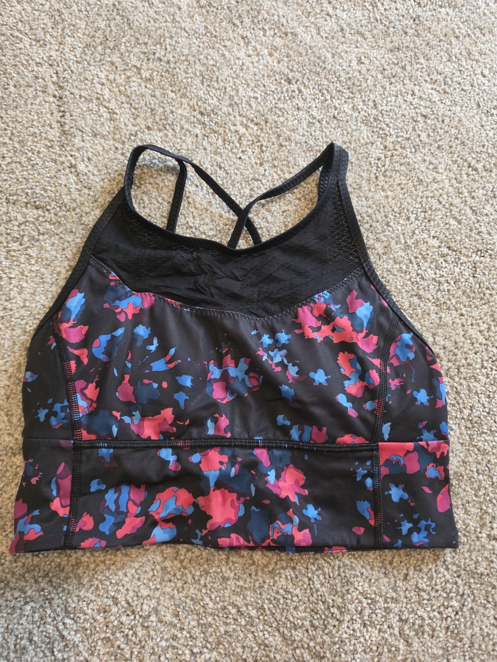 lululemon athletica Black Sports Bra with Pink & Blue Floral Print